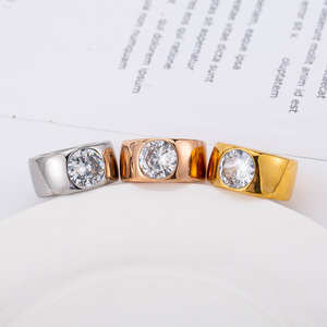 yunnique Men's Titanium Steel <b>Ring</b> Geometric Design Bezel Set <b>Crystal</b> Wide Band Jewelry Gift - Product Image 4
