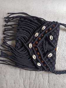 Bolso Bandolera Negro de Macramé con Cierre de Cremallera, Bolso de Mano Ligero con Flecos y Cuentas para Vacaciones en la Playa - Product Image 4