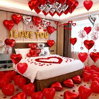 Ballons en aluminium et en latex en forme de cœur « Je t'aime » pour la Saint-Valentin, décoration de fête suspendue, 1000 pétales de rose, ours argenté et rouge, anniversaire