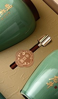 Boîte cadeau vide réutilisable pour le thé Longjing de la série Xingchun, avec étui en cuir et emballage double en céramique de qualité alimentaire