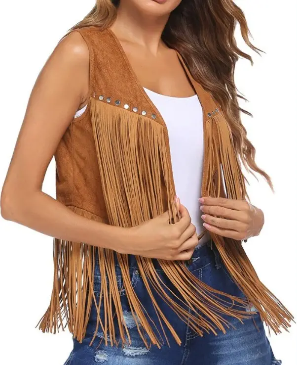 Women Waistcoat Sleeveless Long Tassels Fringes Suede Vest