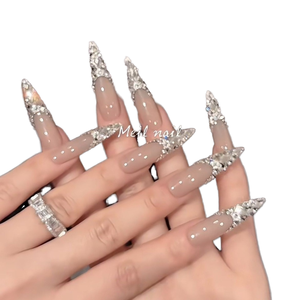 <span class=keywords><strong>Uñas</strong></span> Acrílicas de Lujo Hechas a Mano, Diseño 3D para Novias, Forma de Ataúd, <span class=keywords><strong>Uñas</strong></span> Postizas con Diamantes Brillantes, Nuevo Diseño Explosivo - Product Image 4