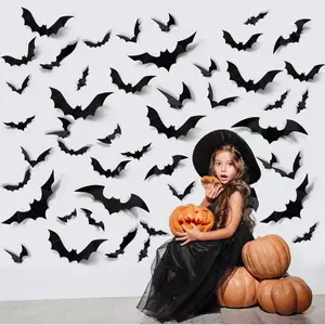Halloween Party Supplies DIY 3D Decorative Bats Spider Wall Sticker Home Window Halloween Eve Decor Decoration