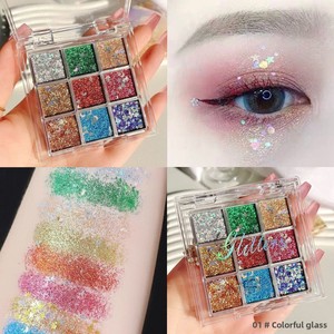 Palette de fards à paupières pailletés imperméables à 9 couleurs, sans colle, maquillage de scène, foncé, grand, ultra-brillant - Product Image 2