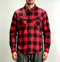 Kemeja Pria Bahan Katun Flanel Amerika, Kerah Tegak, Motif Garis Kotak-kotak, Lengan Panjang, Ukuran Besar, untuk Gaya Jalanan