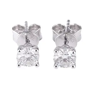 925 Sterling Silver Women Earrings Studs 0.25Carat DEF Round Shape Moissanite Diamond Sliver Earrings