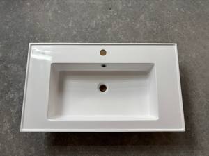 Lavabo mural en résine moderne MEBO OEM ODM pour hôtel, lavabo simple en résine blanc brillant avec drain - Product Image 3