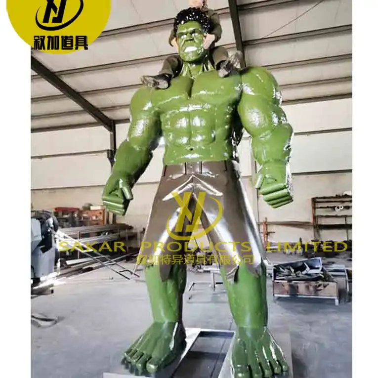 Escultura de boneco de ação pintado à mão de Marvel, bonecos famosos de super-heróis, homem musculoso, estátua de Hulk em fibra de vidro em tamanho real