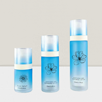 15ml 30ml 50ml bouteille de pompe sans air en verre cosmétique bleu dégradé clair givré pour sérum lotion huile pour le visage