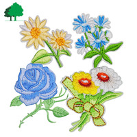 Patch brodé personnalisé avec motif floral en tissu sergé, style thermocollant pour vêtements