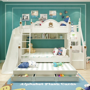 Cama litera moderna de madera DK Board-Wood para niñas, con diseño de princesa, doble, alta y baja, ecológica, cómoda, con tapicería de poliéster, cama para niños - Product Image 4