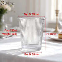 Verre à bière highball transparent 250 ml, à rayures verticales, pour whisky, eau, boisson, réutilisable, sans plomb, pour fêtes