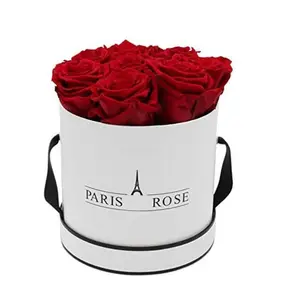 批发豪华纸纸板管礼品帽包装圆形帽盒，用于带有黑色镶边和手柄的鲜花