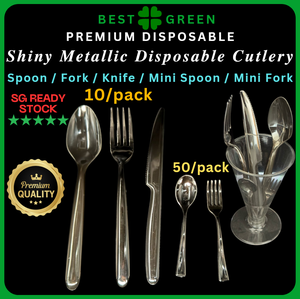 Shiny Metallic Disposable Cutlery Set | Spoon, <b>Fork</b>, Knife, Mini Spoon, Mini <b>Fork</b> | Food-Grade | Durable | Strong - Product Image 2