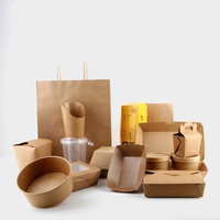 Bol en papier kraft jetable écologique pour restauration rapide, emballage, tasse, bol à salade à emporter avec couvercle