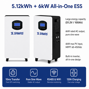 ระบบจัดเก็บพลังงานออลอินวัน <span class=keywords><strong>6kW</strong></span> 5.12kWh 51.2V 100Ah ใช้เซลล์ LiFePO4 เกรด A อายุการใช้งาน 8000 รอบ รับประกัน 5 ปี มาตรฐาน IP65 ได้รับการรับรอง CE UL - Product Image 2