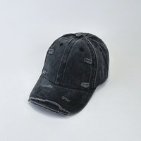 Casquette de baseball en jean délavé style rétro coréen avec logo brodé 3D, effet usé et vieilli, casquette de papa vintage