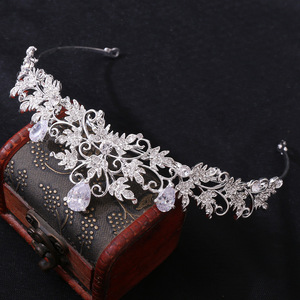 Hàn Quốc cổ điển hợp kim tóc trang trí phụ kiện đám cưới Lá dát thạch tinh tế Zircon cô dâu vương miện cuộc thi - Product Image 4