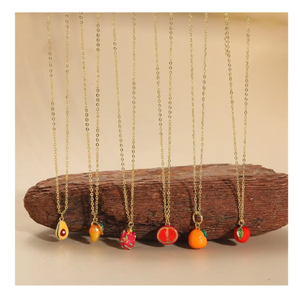 Collar de Frutas de Oro de 18k con Baño de Latón, con Diseño de Plátano, Uva, Naranja y Fresa, para Mujer, Joyería - Product Image 1