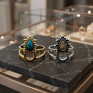 Pear Shape <b>Moon</b> Style <b>Stone</b> <b>Ring</b> Brass Gold Silver Color <b>Stone</b> <b>Ring</b> - Product Image 3