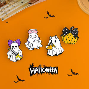 YINI White Ghost Metal Craft Niedliche Halloween Kürbis Weiche Emaille Pins Individuell bedruckte moderne Angel Style Eisen Souvenir Brosche - Product Image 5