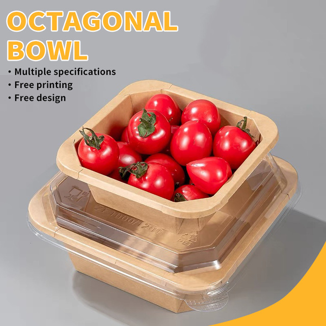 Factory Direct Supply Custom logo Disposable Kraft Paper Octagonal Boxes, Party Takeout Fruit Boxes with LIDS, Waterproof