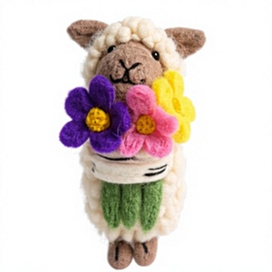Handmade White Certified Wool <b>Felt</b> Sheep Flower Bouquet Wall Hanging Decor Cartoon <b>Animal</b> Ornament Eco-Friendly Christmas Small - Product Image 2