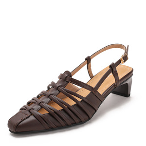 Sandales à talon slingback pour femme, mode été, avec bride tressée et boucle de <span class=keywords><strong>cheville</strong></span>, talon <span class=keywords><strong>bloc</strong></span> moyen, élégantes pour soirée, design ajouré, vente en gros - Product Image 5