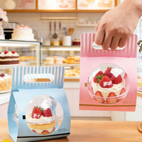 Boîtes d'emballage en plastique pour gâteaux jetables en PET, forme de boule, pour mousse, avec poignée portable en carton
