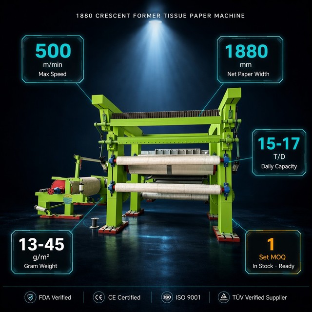 Single Wire 1880 Crescent Former Tissue Paper Machine 500m/min High Speed Industrial Paper Making Equipment