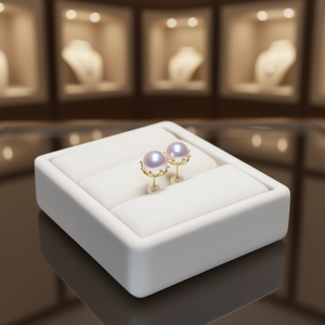 Elegantes Pendientes de Perlas Akoya, Chapados en Oro de 18K, Redondos, Color Morado Claro, Clásicos, Joyería para Uso Diario de Mujer - Product Image 2