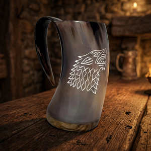 Prix d'usine Tasse en corne de buffle naturelle Tasse à boire et à bière Viking Qualité chaude avec poignée en bois Agate la plus vendue - Product Image 1