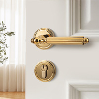 Poignée de porte en laiton massif brossé or minimaliste, design de serrure silencieuse en laiton antique français vintage Foshan CP15-261