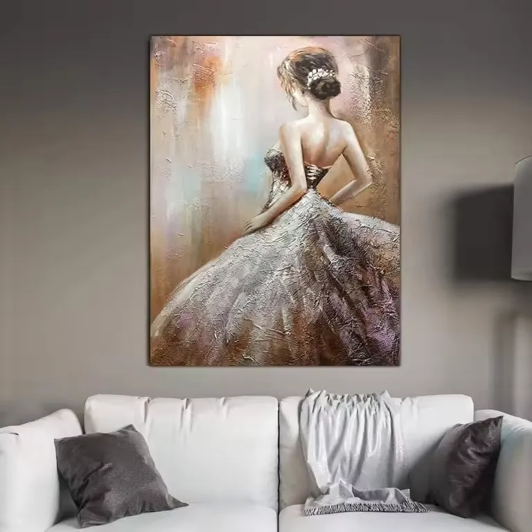 Modern Handmade Dancing Dress Girl Portrait Oil Paintings and Wall Arts Classic Portrait For Home Hotel Decoration Arts