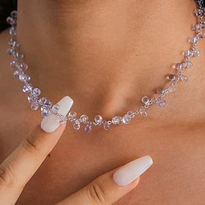 Collier de perles plaqué argent avec cristaux en forme de goutte d'eau, style romantique pour femmes, à porter au quotidien - Product Image 1