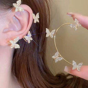 Clip d'<span class=keywords><strong>oreille</strong></span> papillon en or et argent avec cristaux pour femme, style coréen, orné de zircons brillants et de strass, manchette d'<span class=keywords><strong>oreille</strong></span> papillon - Product Image 6