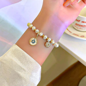 Bracelet délicat réglable en pierre de lune, cœur, <span class=keywords><strong>or</strong></span>, perle, bijoux fantaisie, bracelets en opale pour femmes - Product Image 2