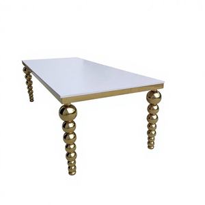 Factory New Hotel Hall Furniture Luxury Gold Stainless Steel Rectangular Glass Wedding Dining <b>Tables</b> And Chairs - Product Image 1