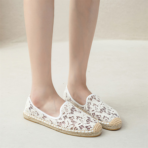 Alpargatas de encaje blanco <span class=keywords><strong>para</strong></span> mujer, de yute tejido, transpirables, elegantes, sin cordones, <span class=keywords><strong>para</strong></span> verano, <span class=keywords><strong>boda</strong></span>, zapatos planos casuales con costuras a mano - Product Image 5