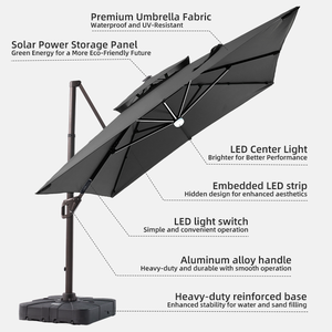 Sombrilla Moderna Cuadrada de Aluminio de 9X12 Pies con Luces LED, Impermeable, Anti-UV, Base de Plástico Ecológica para Exteriores, <span class=keywords><strong>Patio</strong></span>, Hotel, Comedor - Product Image 3