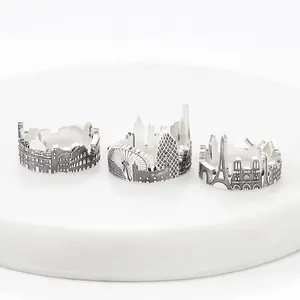 个性化定制银不锈钢任何经典城市景观戒指高抛光独特国家珠宝纪念品礼品