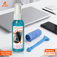 JEQANG JD-180 Kit de Nettoyage d'Écran Transparent 3-en-1 avec Spray, Liquide Anti-bactérien et Anti-statique, Brosse pour Interstices et Chiffon en Microfibre pour Écrans LCD