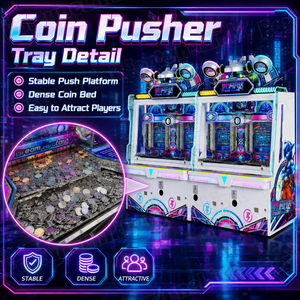 Macchina Coin Pusher per 4 Giocatori, Macchina Arcade a Moneta Collegabile, Giochi Jackpot a 9 Griglie con Visione Inglese per FEC - Product Image 6