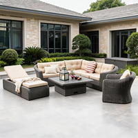 Ensemble de salon de jardin en osier 7 pièces |   Canapé d'extérieur en rotin avec structure en aluminium |   Style Ferme Moderne |   Couleurs personnalisées en gros