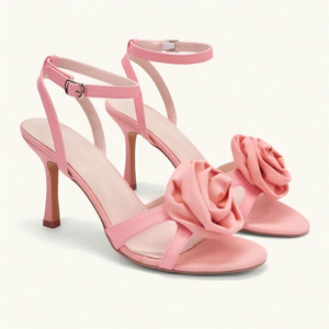 صنادل نسائية مثيرة باللون الوردي بكعب عالٍ 9 سم، مفتوحة من الأمام، كعب رفيع، إغلاق بحزام أمامي/خلفي، مقدمة مستديرة، موضة صيفية للخارج - Product Image 1
