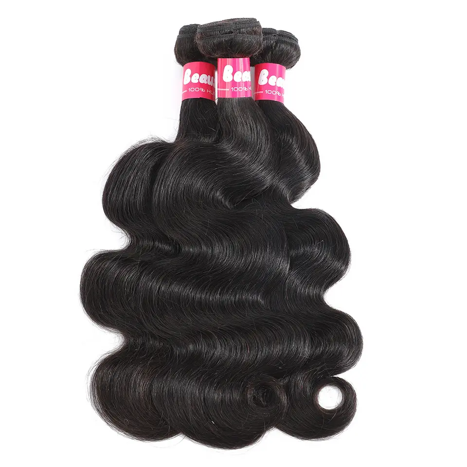 100% rambut remy manusia asli kain untuk ekstensi rambut wanita hitam bundel rambut gelombang tubuh