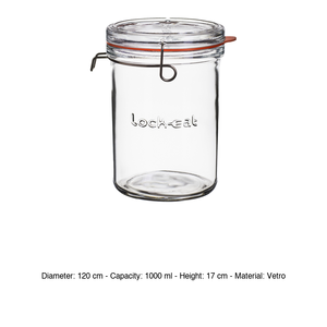 Barattolo in Vetro 1 L H 17 cm Ø 12 cm con Coperchio e Chiusura Ermetica Lock-Eat <span class=keywords><strong>Bormioli</strong></span> Rocco - Product Image 3