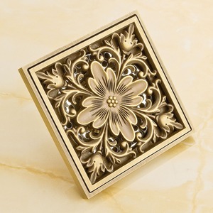 Desagüe de suelo de latón con inserto de azulejo antiguo de lujo, desagüe de suelo de ducha cuadrado antiolor para Baño - Product Image 3