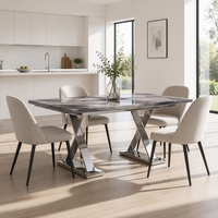 Table à manger rectangulaire moderne en marbre avec plateau en pierre et base métallique pour hôtel et restaurant - Vente en gros