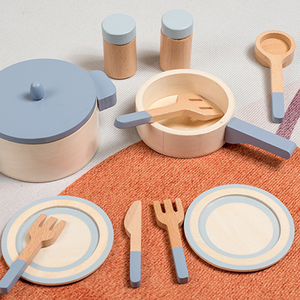 Jeu de cuisine d'imitation unisexe, casseroles et poêles bleues, jouets en bois, ustensiles de cuisine pour enfants, jeux éducatifs pour enfants - Product Image 3